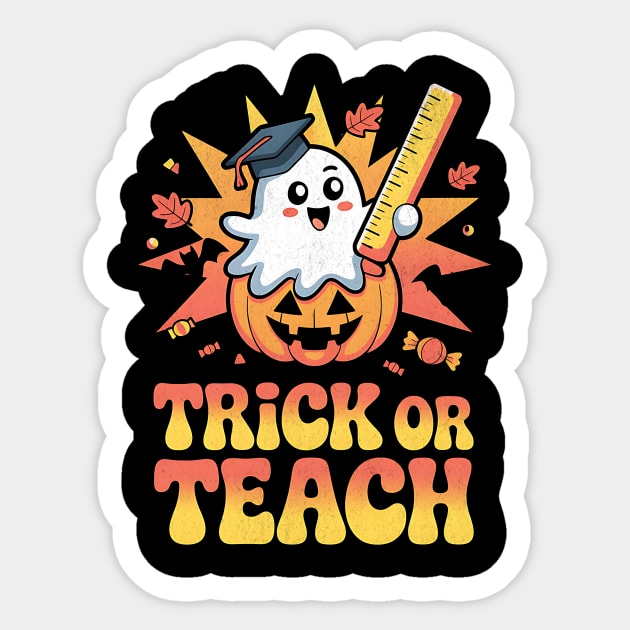 Trick or Teach Ghost Pumpkin Teacher Design Sticker by Designed By Marty